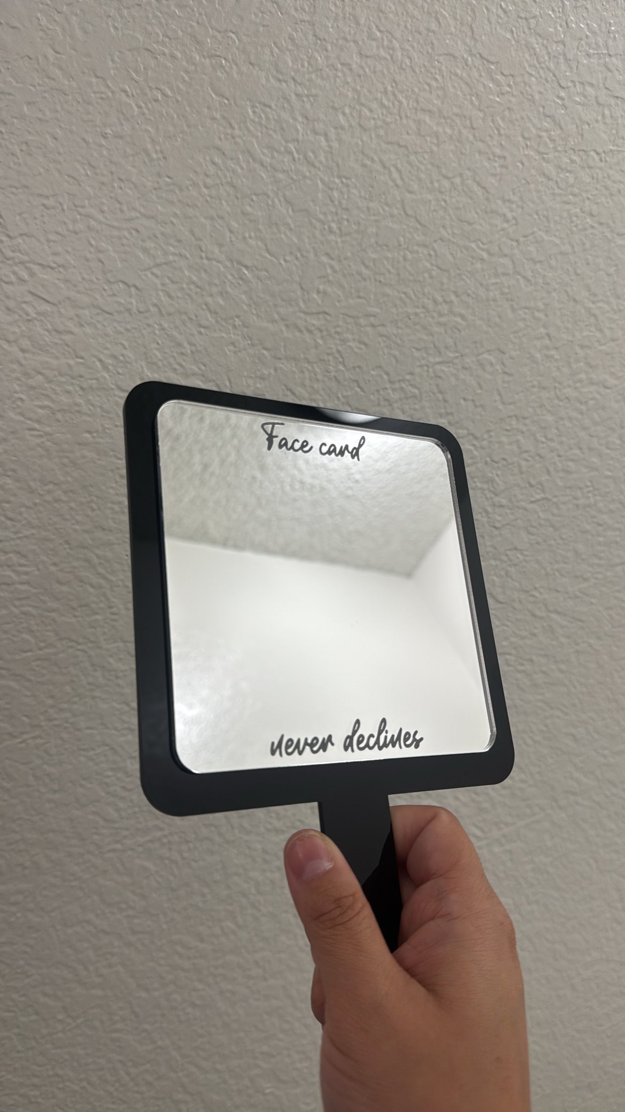Custom 3D Handheld Mirror | Name Mirror | Text Mirror | Face card never declines | Beautician Hairdresser Makeup Artist Mirror | Logo Mirror
