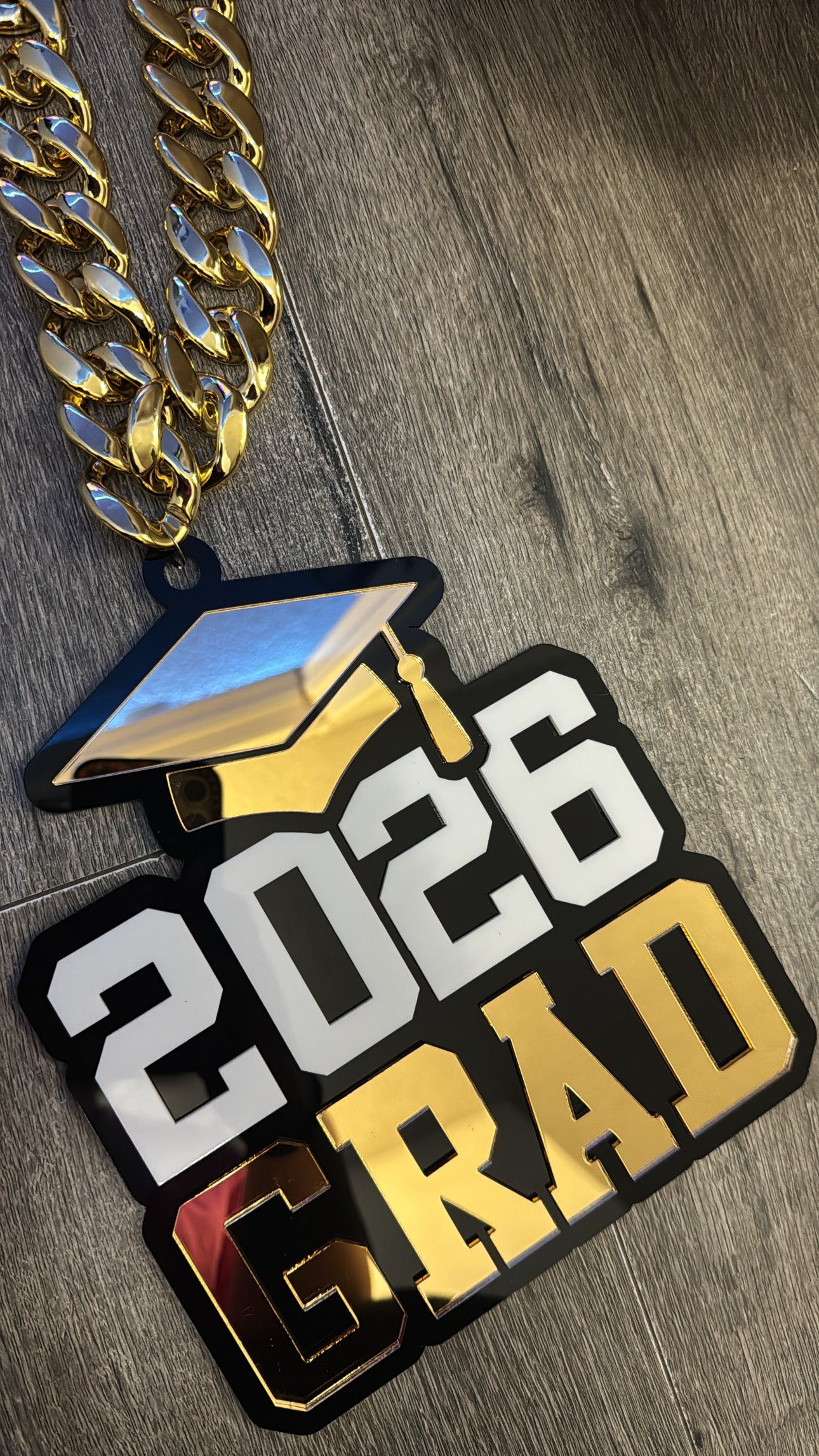 Custom Hype Chain Necklace | Graduation Award | Cuban Chain | Gold | Personalized Team Logo or Text Pendant