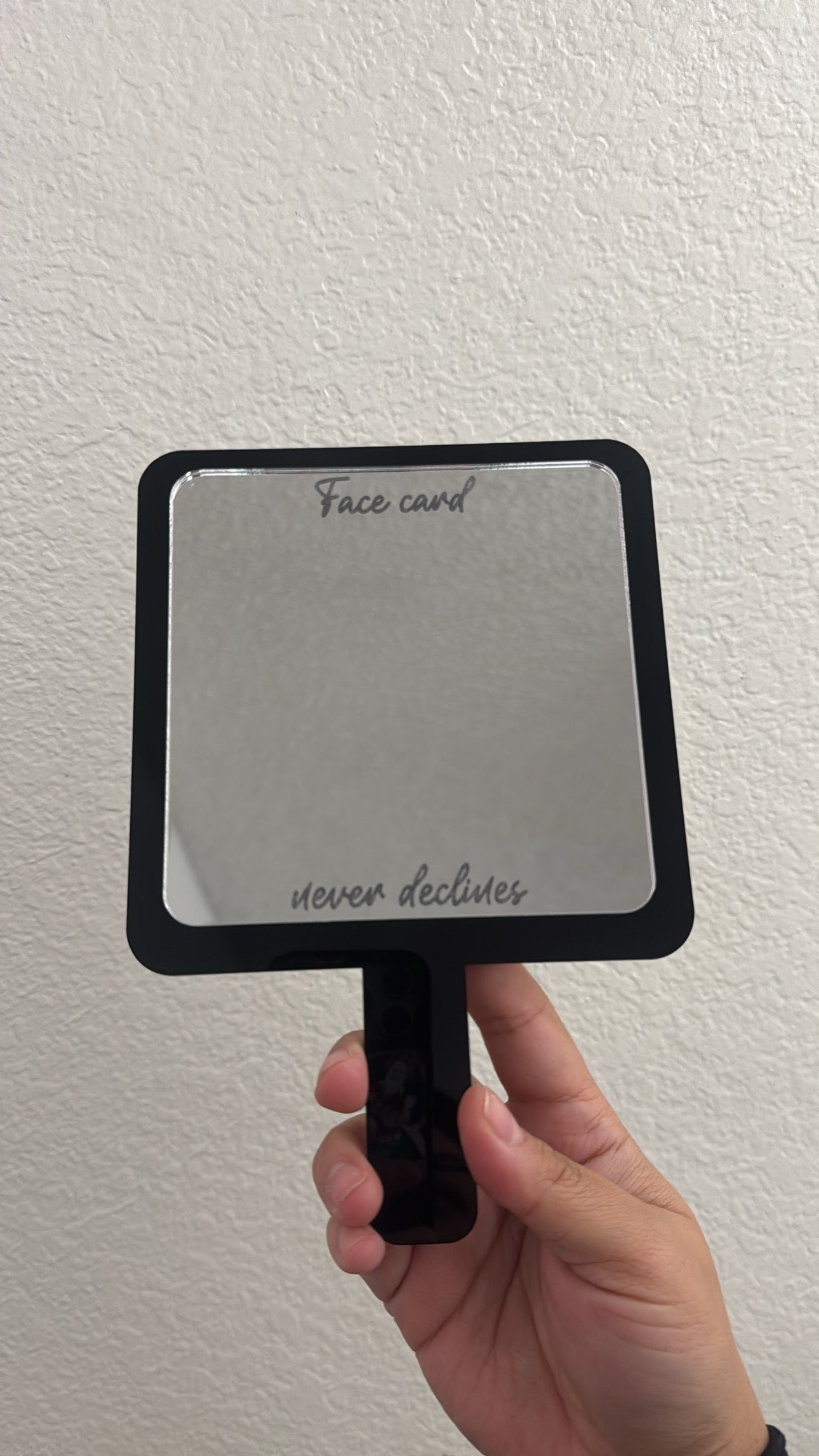 Custom 3D Handheld Mirror | Name Mirror | Text Mirror | Face card never declines | Beautician Hairdresser Makeup Artist Mirror | Logo Mirror