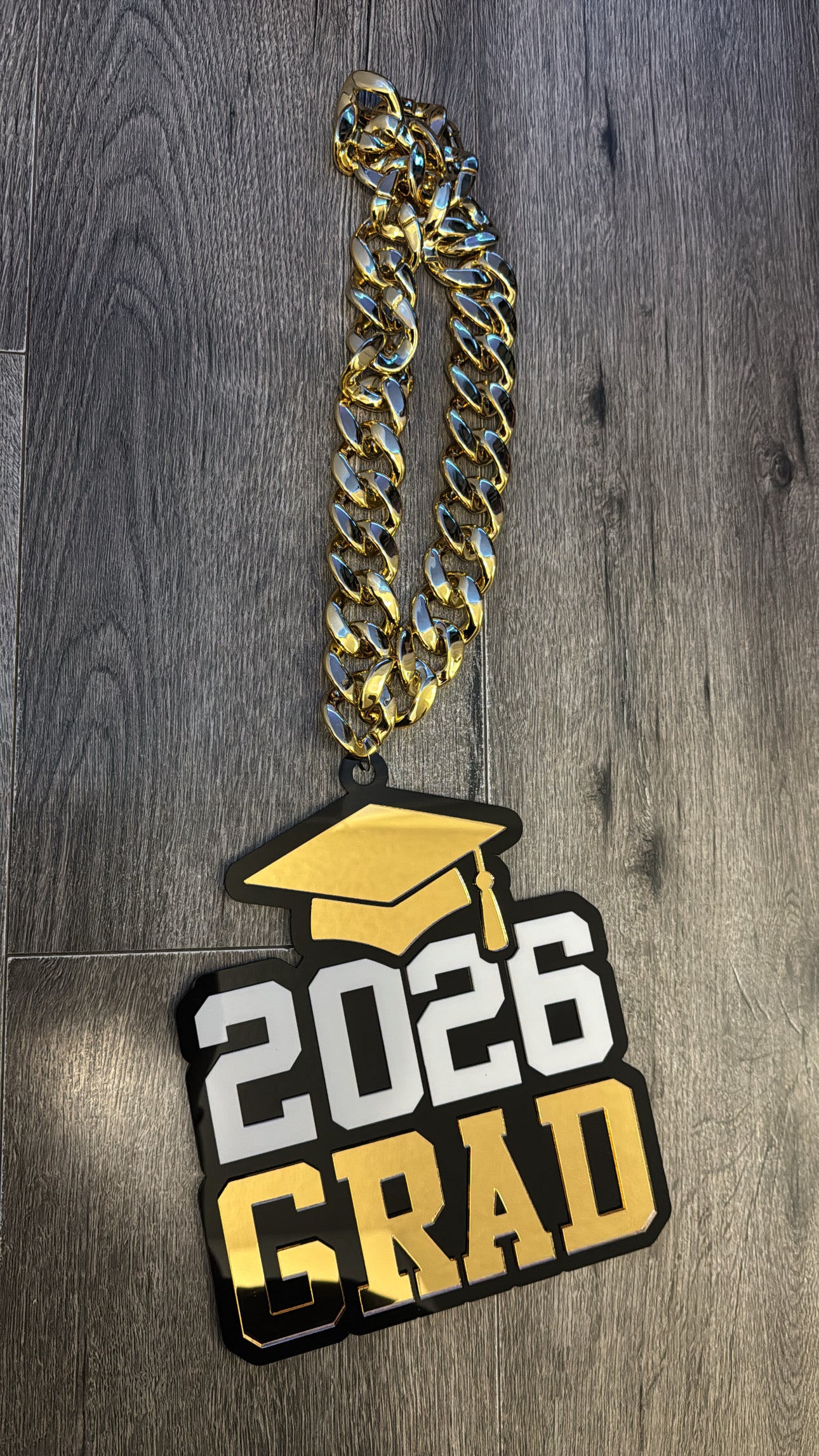 Custom Hype Chain Necklace | Graduation Award | Cuban Chain | Gold | Personalized Team Logo or Text Pendant