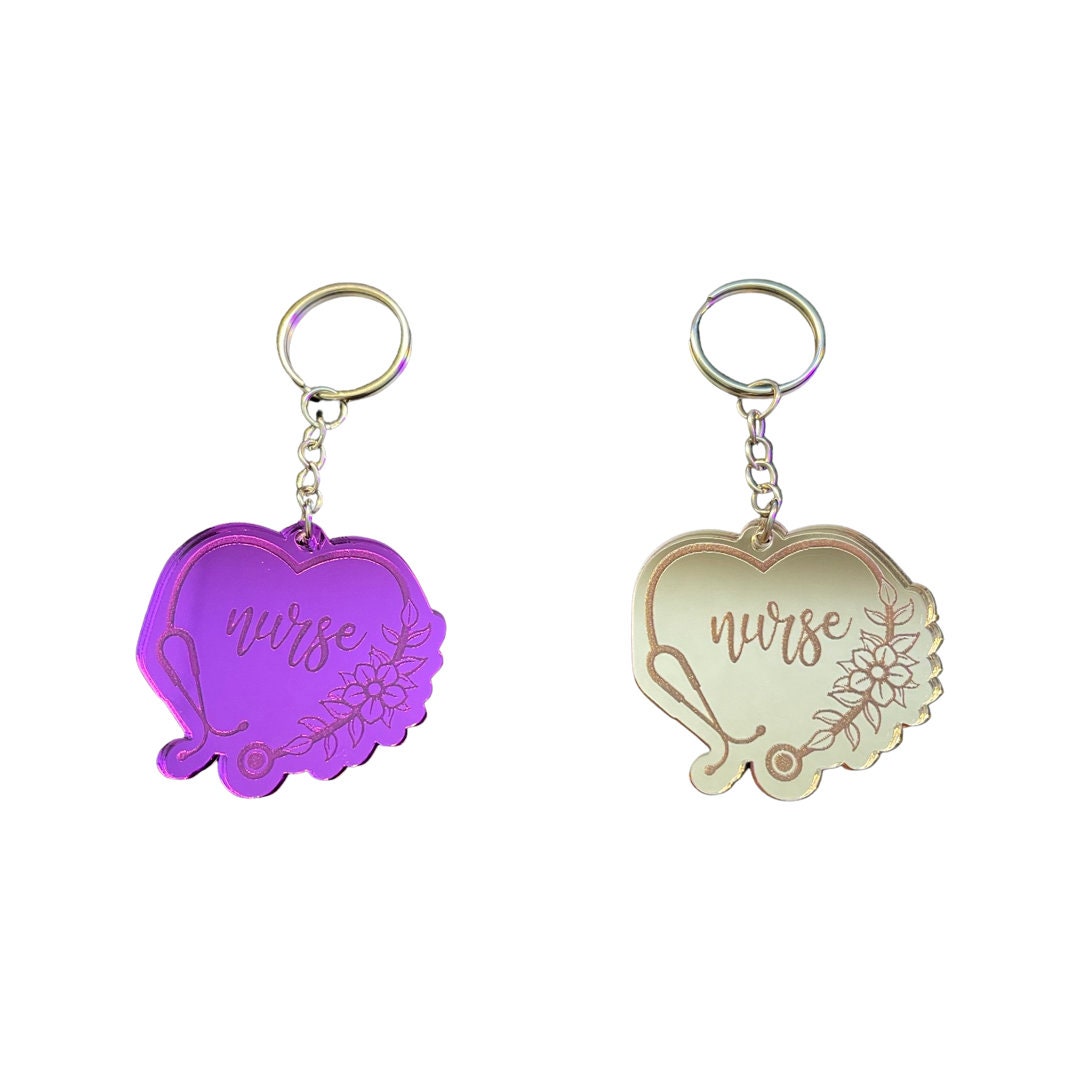 Nurse Floral Stethoscope Heart Keychain | Multiple Colors Available