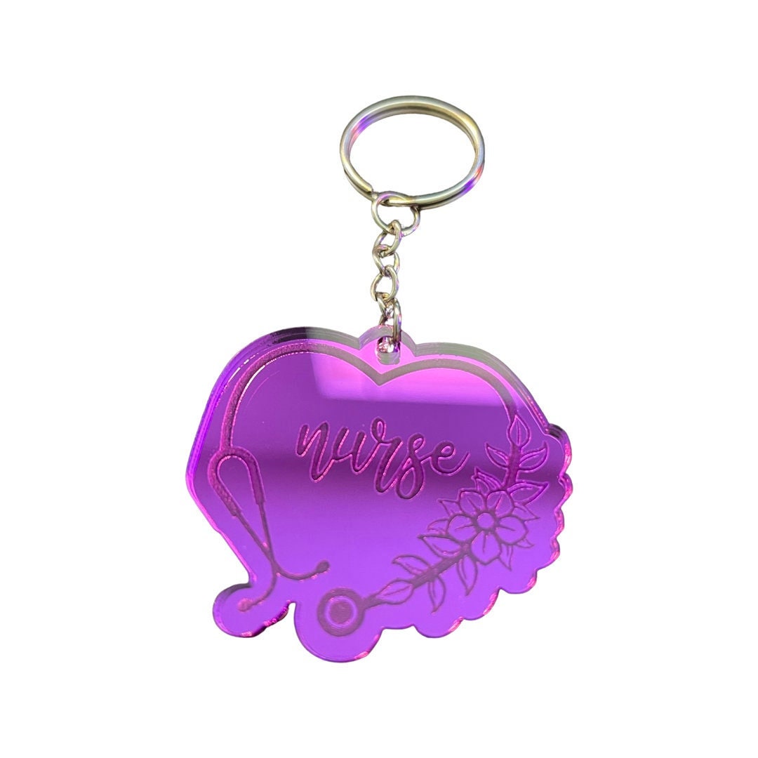 Nurse Floral Stethoscope Heart Keychain | Multiple Colors Available